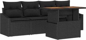 vidaXL Set de canapele pentru grădină 5 pcs Negru Rattan poli