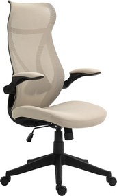 HOMCOM Scaun Ergonomic de Birou cu Brațe Rabatabile, Tetieră, Înălțime Reglabilă și Funcție de Leagăn, 66x66x121 cm, Bej | Aosom Romania