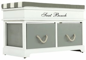 Bancă cu pernă, 2 sertare, alb/gri, SEAT BENCH 2 NEW