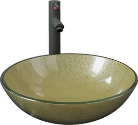 vidaXL Chiuvetă baie cu robinet și scurgere tip push, sticlă aurie