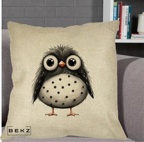 Perna Decorativa Bufnita Neagra cu Buline Albe, 40x40 cm, Crem, Husa Detasabila, Perna Inclusa, BEKZ®
