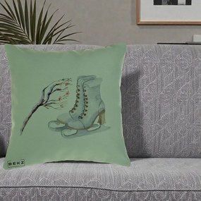 Perna Decorativa Patine cu Ramuri Inzapezite, 40x40 cm, Verde, Husa Detasabila, Perna Inclusa, BEKZ®