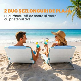 Outsunny Set 2 Șezlonguri de Plajă Pliabile cu Tetieră, Spătar Reglabil și Husă pentru Transport, 134x48x33-43 cm, Bej | Aosom Romania