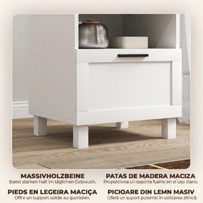 HOMCOM Noptieră Dormitor cu Sertar și Raft Deschis, Noptieră Modernă Compactă cu Picioare din Lemn de Pin, 45x38x50 cm, Alb | Aosom Romania