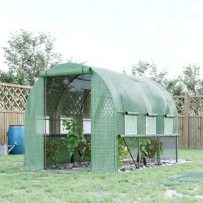 Outsunny Sera de Grădină Tip Tunel 3x2x2 m cu Ușă Rulabilă și 6 Ferestre cu Plasă, Sera pentru Grădină cu Structură din Oțel și Acoperire PE, pentru Legume, Flori, Fructe, Anti UV, Verde | Aosom Romania