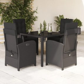 3212205 vidaXL Set mobilier de grădină cu perne, 5 piese, negru, poliratan