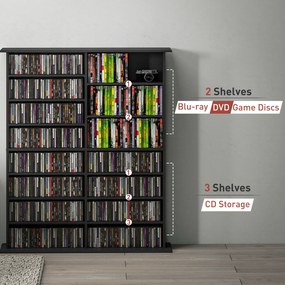 HOMCOM Mobilier Bibliotecă cu 16 Rafturi pentru 720 CD-uri din Lemn 106.5x24x123.7 cm Negru | Aosom Romania