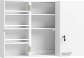 HOMCOM Dulap Medicamente de Perete cu Cheie, 3 Rafturi Interne și 8 Suporturi pentru Sticle, Dulap din MDF și Metal, pentru Bucătărie, Hol, Living, 53x20x53 cm, Alb | Aosom Romania