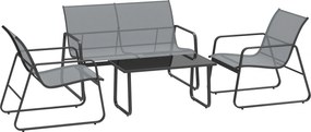 Outsunny Set Mobilier de Grădină din 4 Piese, cu Bancă de Exterior cu 2 Locuri, 2 Scaune și Măsuță de Cafea cu Blat din Sticlă Securizată, Set Mobilier de Exterior din Metal și Textilenă, Gri Deschis | Aosom Romania