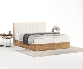 Pat boxspring crem/în culoare naturală cu spațiu de depozitare 140x200 cm Asahi – Maison de Rêve