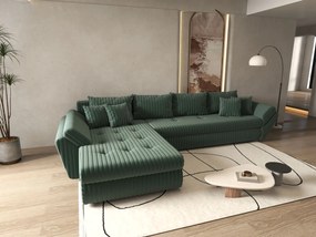 Colțar extensibil dumonde cu ladă de depozitare si sezut confortabil din spuma high-density, Loana XL Ambience Verde 335x185 cm