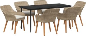 vidaXL Set de masă pentru grădină cu pernă 7 pcs Bej poliratan