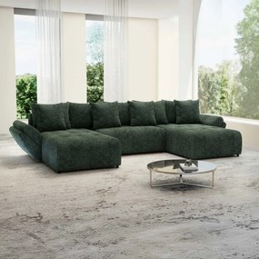 Colțar extensibil dumonde cu ladă de depozitare si sezut confortabil din spuma high-density, Berlin U Euphoria Verde 380x180 cm