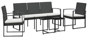 360218 vidaXL Set mobilier de grădină cu perne, 5 piese, negru, PP ratan