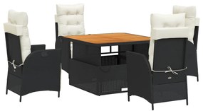 3277438 vidaXL Set mobilier de grădină cu perne, 5 piese, negru, poliratan