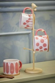 Set 3 căni natur din ceramică artizanală pictată manual cu motive geometrice în roz, 450 ml, 11×8,5 cm, "Linora"