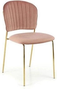 Scaun tapitat K499, roz/auriu, stofa catifelata, 47x56x85 cm
