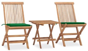 Set mobilier exterior pliabil cu perne, 3 piese, lemn masiv tec Verde, 3