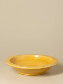 Set vază și farfurie din ceramică artizanală galbenă cu detalii sculptate în relief, finisaj lucios, 24×30 cm, „Soleil"