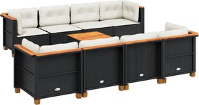 vidaXL Set mobilier de grădină cu perne, 9 piese, negru, poliratan