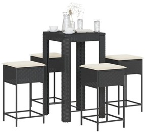 3261449 vidaXL Set mobilier bar de grădină cu perne, 5 piese, negru, poliratan