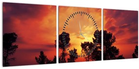 Tablou apus de soare (cu ceas) (90x30 cm)