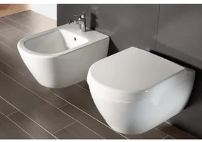Pachet vas WC rimless suspendat + bideu suspendat, Villeroy&amp;Boch Subway 2.0, DirectFlush, cu capac WC inchidere lenta