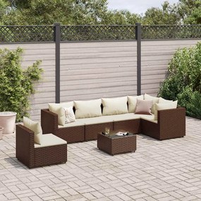 vidaXL Set mobilier de grădină cu perne, 7 piese, maro, poliratan