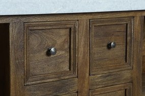 Insulă de bucătărie din lemn cu blat de marmură, finisaj maro, „Manor”
