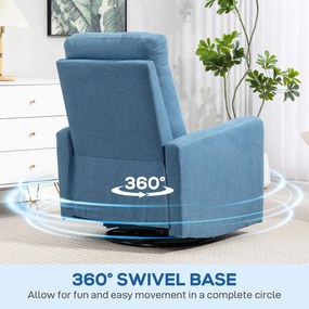 HOMCOM Fotoliu Relaxant Reclinabil Manual la 135°, Rotativ la 360° cu Funcție de Balans, Albastru | Aosom Romania