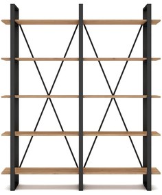 Bibliotecă negru/natural cu aspect de lemn de stejar 150x180 cm Aviva – Marckeric