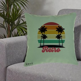 Perna Decorativa Retro Sunset Palmieri, 40x40 cm, Verde, Husa Detasabila, Perna Inclusa, BEKZ®