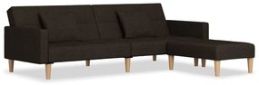 3080616 vidaXL Canapea extensibilă 2 locuri,2 perne&taburet maro închis textil