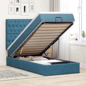 vidaXL Cadru pat otoman cu saltele Albastru închis 100x200cm catifea