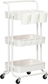 HOMCOM Cărucior de Bucătărie Multifuncțional cu 3 Nivele, Coșuri și Cârlige Detașabile, 42x38x86.5 cm, Negru | Aosom Romania