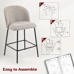 HOMCOM Set 2 Scaune de Bar cu Spătar și Suport pentru Picioare, Acoperire din Material Textil și Picioare din Oțel, Gri | Aosom Romania
