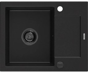 Mexen Enzo chiuvetă din granit cu 1 compartiment cu picurător 576 x 465 mm, Neagră, sifon Neagră - 6506571005-77-B