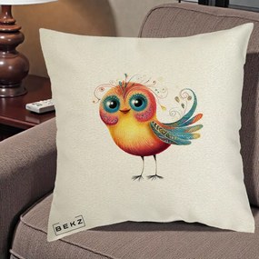 Perna Decorativa Pasare Vibranta cu Aripi Ornamentale, 40x40 cm, Ecru, Husa Detasabila, Perna Inclusa, BEKZ®