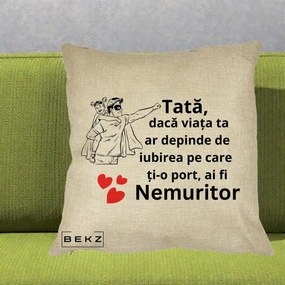 Cadou pentru Tata - Perna Personalizata Tata Nemuritor Supererou cu Masca, 40x40 cm, Crem, Husa Detasabila, Perna Inclusa, BEKZ®
