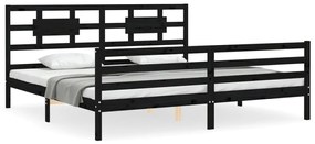 3194465 vidaXL Cadru pat cu tăblie 200x200 cm, negru, lemn masiv