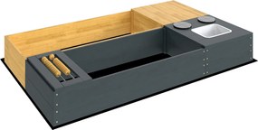 AIYAPLAY Set ladă pentru nisip 2 piese 150x90 cm lemn ladă de nisip cu bancă spațiu depozitare plită chiuvetă detașabilă mărgele abac Galben | Aosom Romania