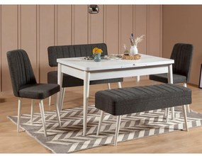 Masă de sufragerie extensibilă cu 2 scaune și 2 bănci Vlasta (alb + antracit). 1073083