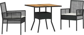 vidaXL Set de masă pentru grădină 3 pcs Negru poliratan