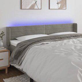 vidaXL Tăblie de pat cu LED, gri deschis, 203x16x78/88 cm, catifea