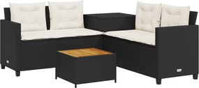 vidaXL Canapea de grădină cu masă/perne, formă de L, poliratan negru