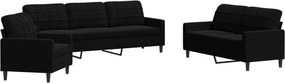 vidaXL Set de canapele cu perne, 3 piese, negru, catifea