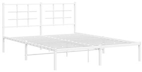 355612 vidaXL Cadru de pat metalic cu tăblie, alb, 150x200 cm