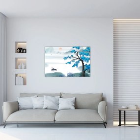 Tablou - Pictură, lac cu barcă (90x60 cm)