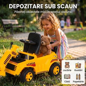 AIYAPLAY Compactor Rutier de Călărit pentru Copii 1-4 Ani, cu Rolă Reglabilă, Claxon și Spațiu sub Scaun, Galben | Aosom Romania