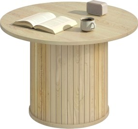 HOMCOM Masă de centru rotundă cu bază pe coloană cu șipci pentru living dormitor Ø60x40 cm natural | Aosom Romania